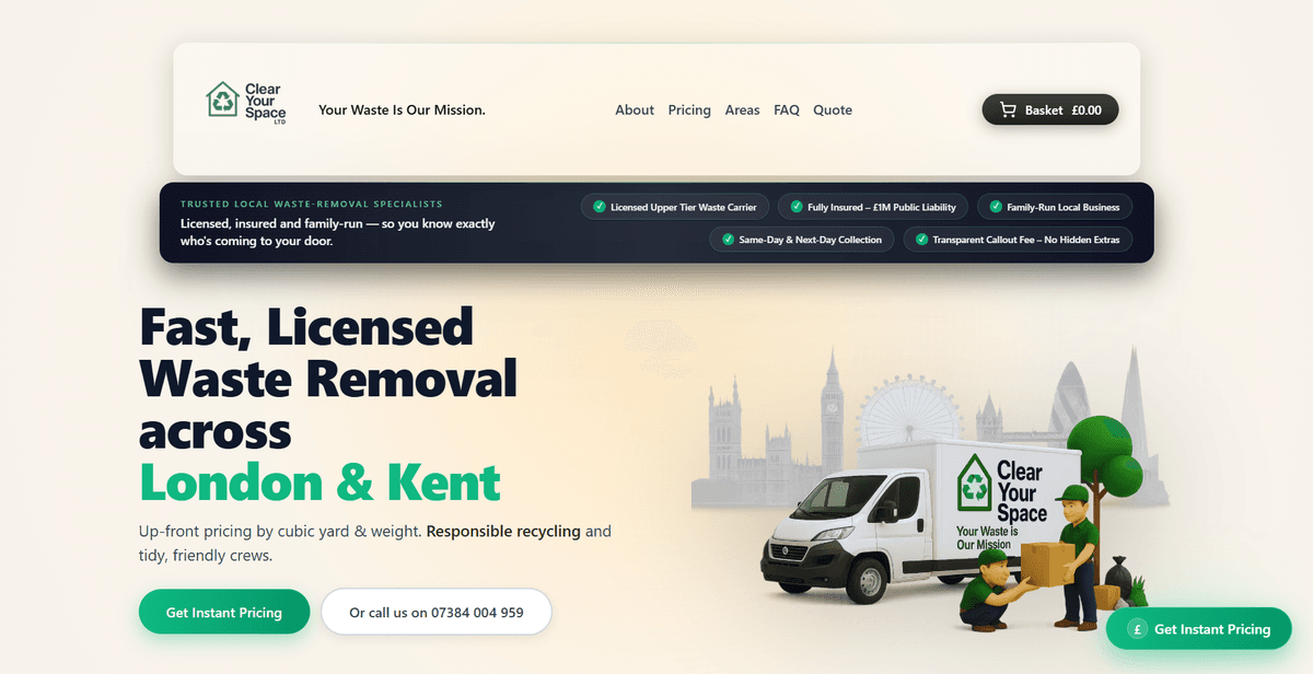Screenshot of Clear Your Space Ltd house clearance website