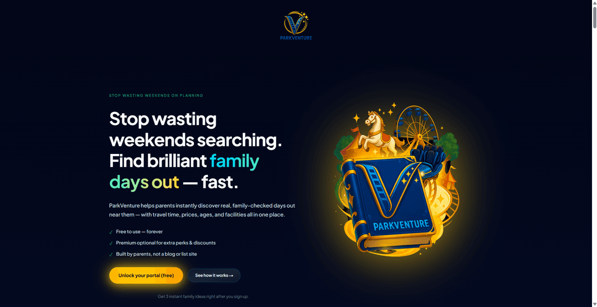 Screenshot of ParkVenture World website